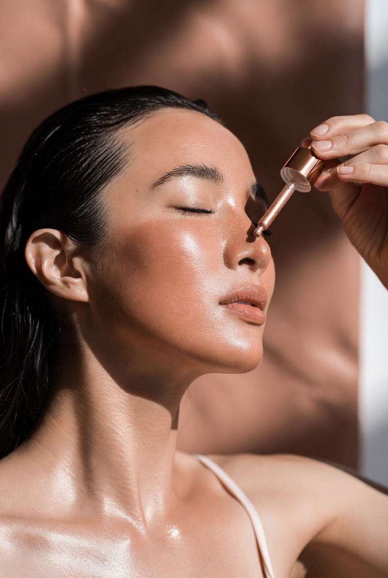 Woman applying Copper Radiance serum ritual
